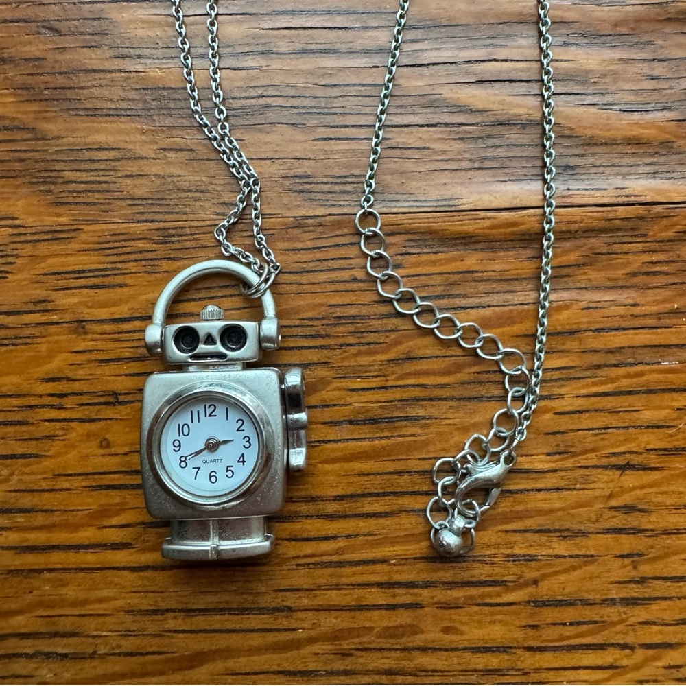 Quirky Robot Pendant Necklace with Clock